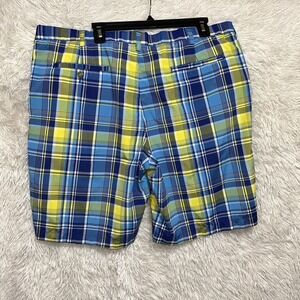 PGA‎ Tour Men's Plaid Flat Front Chino Shorts Blue Size 40 Golf Preppy